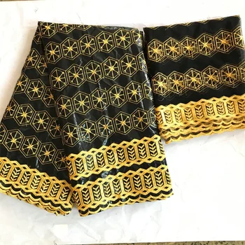 

African Guinea Bazin Riche Lace Fabrics With Net Blouse Black Color Beaded Embroidered Guipure Basin Beads Lace Fabrics Material