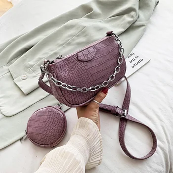 

Women's bag 2020 crocodile pattern women's handbag metal chain composite bag female 6 color fashion shoulder messenger bag