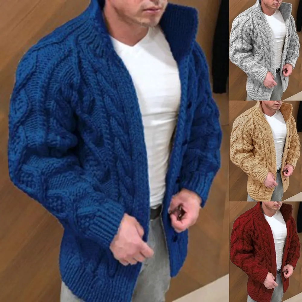 Nueva moda Otoño Invierno para hombre de punto de giro caliente de talla grande chaquetas ropa gruesa de punto jersey abrigo chaqueta hombres chaqueta