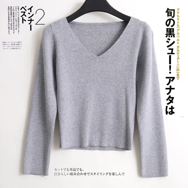 

V-neck sweater female loose head autumn and winter short cashmere sweater knitwear wild small ladies sweater bottoming shirt