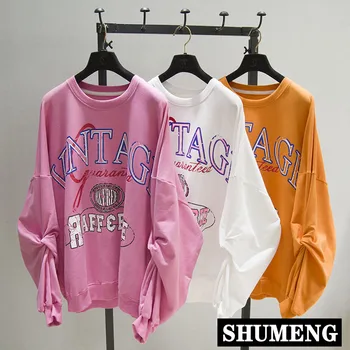 

2020 Spring BF Style Lazy Loose Large Size T-shirt Mid-Length Letter Print Bat Sleeve Sweatshirt Ulzzang Student Ins Hoody Top