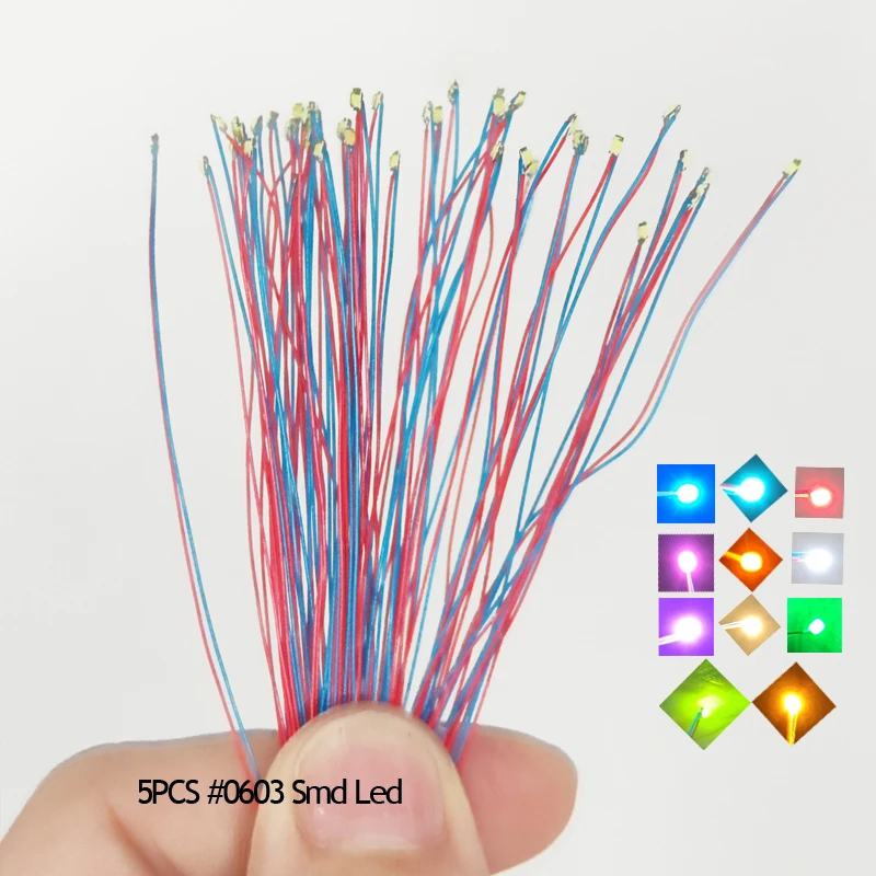 50 Pz 3V Pre-Cablato #0603 Smd Led 30Cm Fili Ho N Oo Scala Pre-Saldato Micro Treno Ferroviario Starship Gundam Illuminazione Diorama