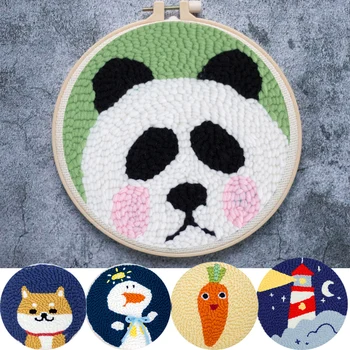 

Cartoon Panda DIY Magic Punch Needle Embroidery Kit for Beginner with Hoop Needlework Handmade Cross Stitch Art Home Decor