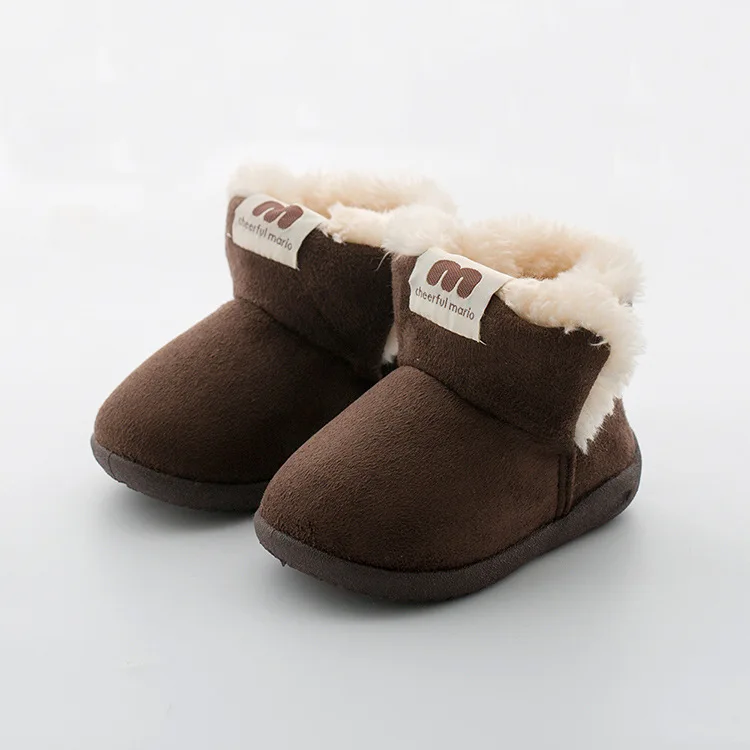 Детские плюшевые тапочки с густым мехом для мальчиков и девочек детские зимние ботинки теплые бархатные домашние теплые тапочки для малышей зимняя обувь для младенцев - Цвет: Coffee color
