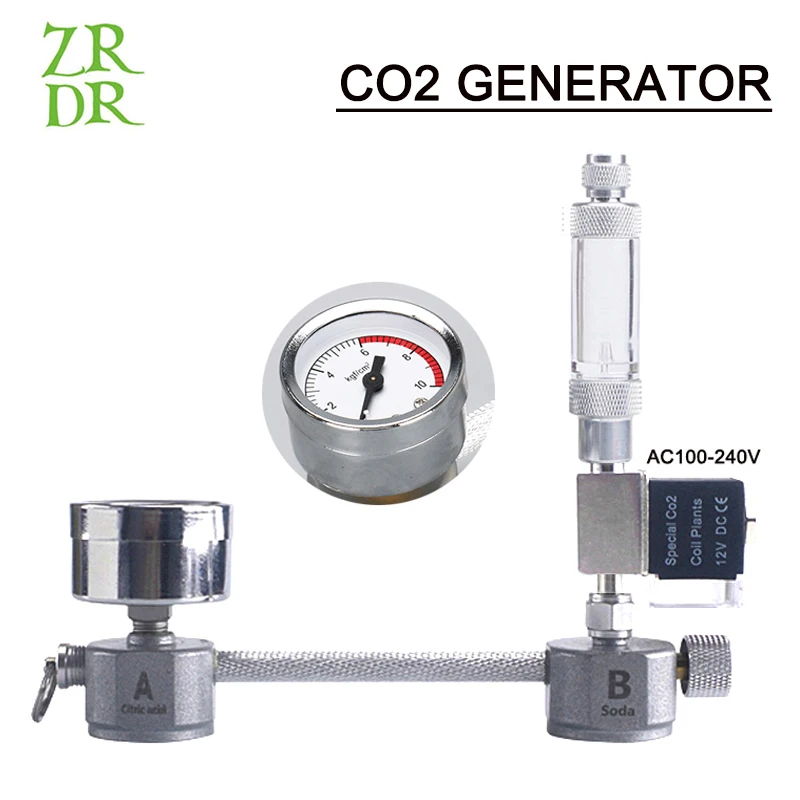 Generador de CO2 DIY para acuario, difusor contador de burbujas con válvula solenoide, kit de reactor de dióxido de carbono para control de plantas acuáticas