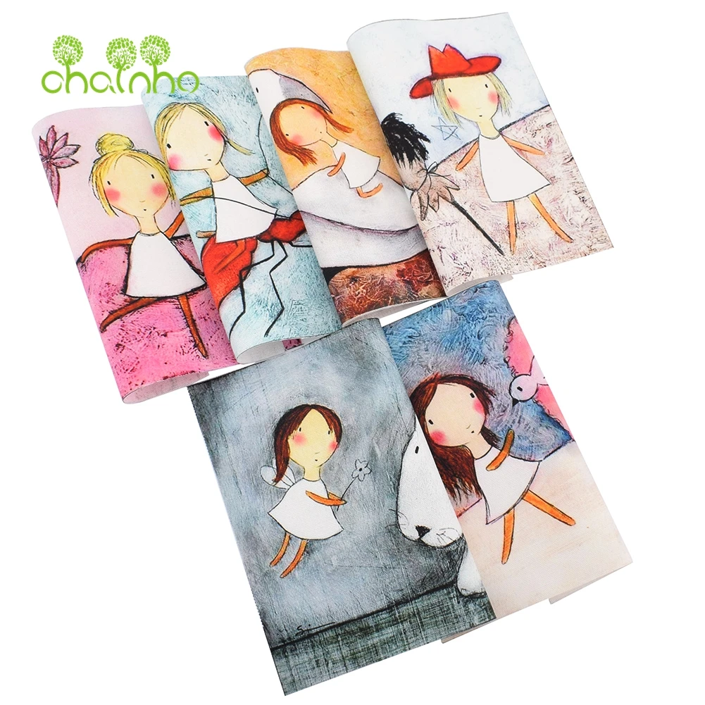 Hand Dyed Cotton Canvas Fabric,Litte Girl,DIY Quilting Sewing Purse,Bag,Cushion,Book Cover,Frame Painting Decoration Material