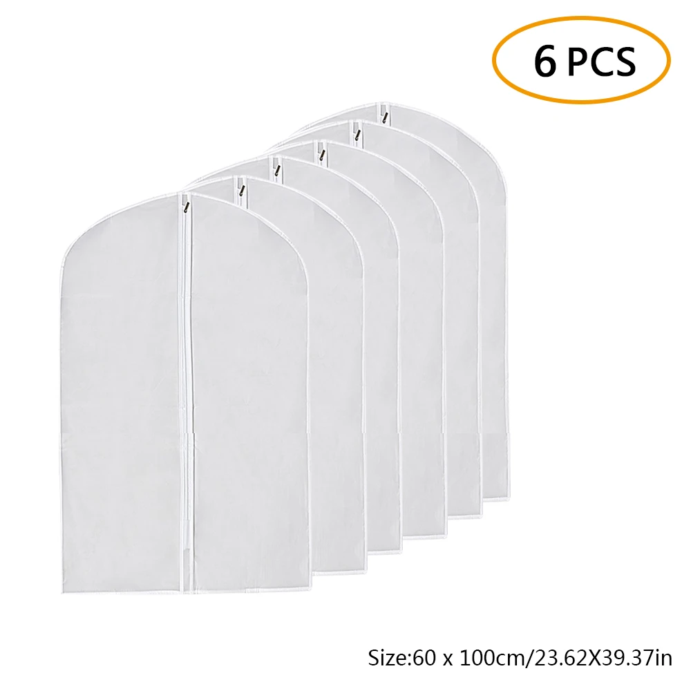 White 60x100cm Комплект чехлов из прозрачной одежды, 6 шт./компл., сумки для одежды с защитой от моли, дышащие сумки для хранения пылесборников на молнии, сумки для костюма, Одежда для танцев - Цвет: White 60x100cm