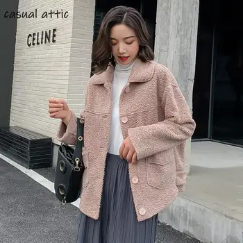

Faux Lambswool Oversized Jacket Women's Winter Coat 2019 New Sweaters Lapel Loose Fur Jacket Women Outwear Warm Hairy Jacket