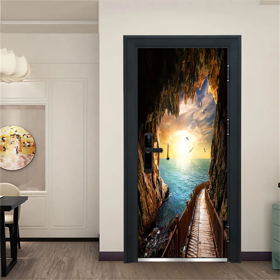 

2PCS/SET Door Sticker Self-adhesive Waterproof Removable Home Decoration Sun Wallpaper Decals DIY Wall Art Mural stickers porte