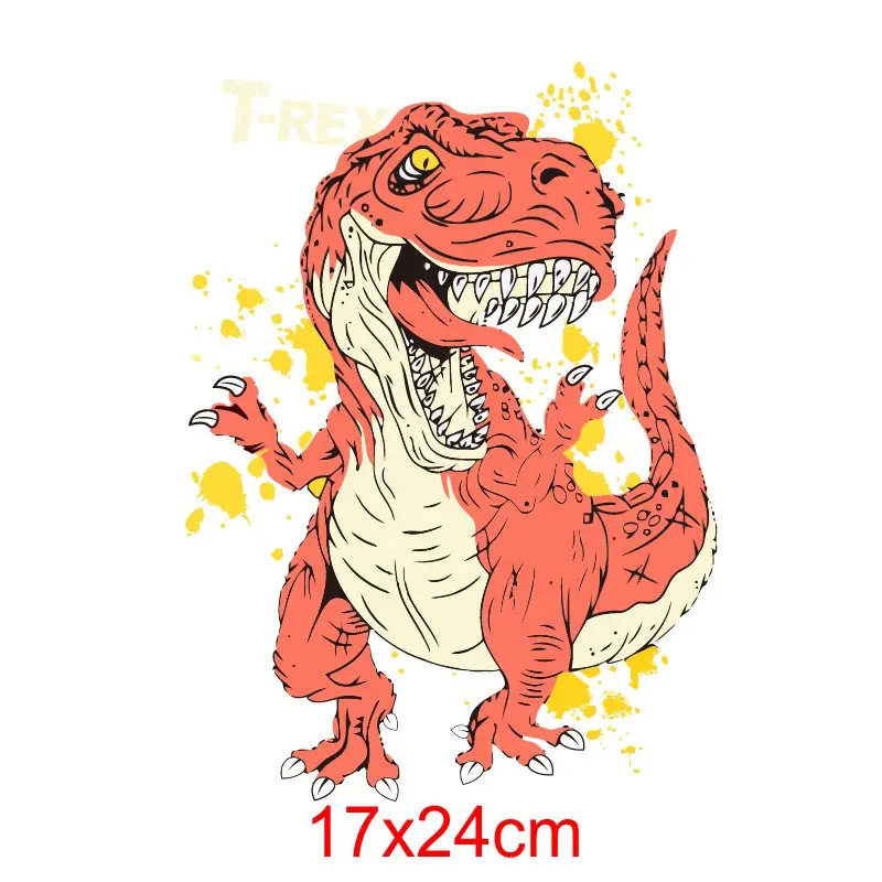 17x24 см мультяшный T-REX динозавр Сделай Сам термопереводные железные нашивки для одежды футболка украшение термопресс аппликационная наклейка