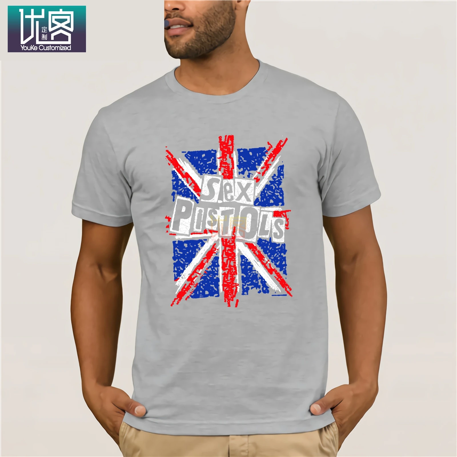 Sex Pistols Union Jack Женская Футболка-Черный удивительный короткий рукав Уникальный Повседневный короткий рукав Топ Хлопок Футболка подарок - Цвет: Light Grey