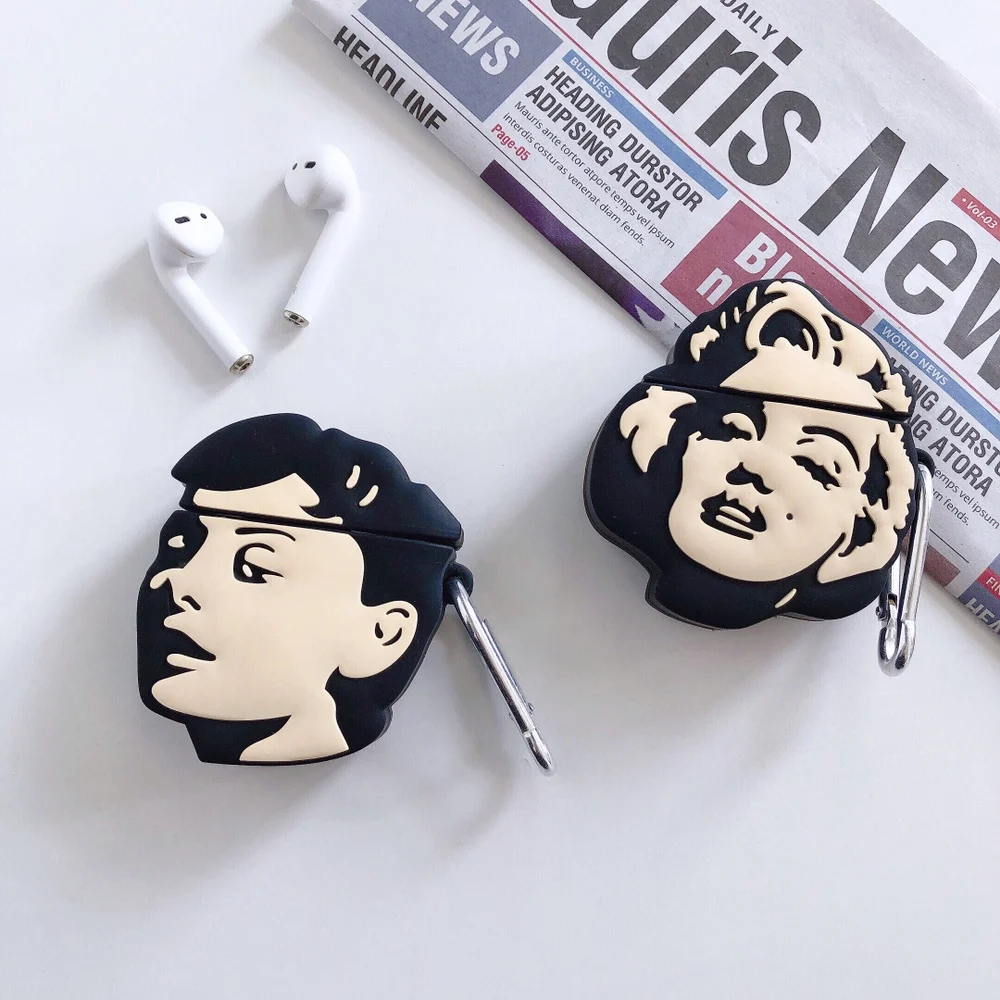 Для apple airpods bluetooth Гарнитура 3D Одри Хепберн Мэрилин Монро Чехол для наушников для airPods 1 2 Мягкий силиконовый чехол с крючком