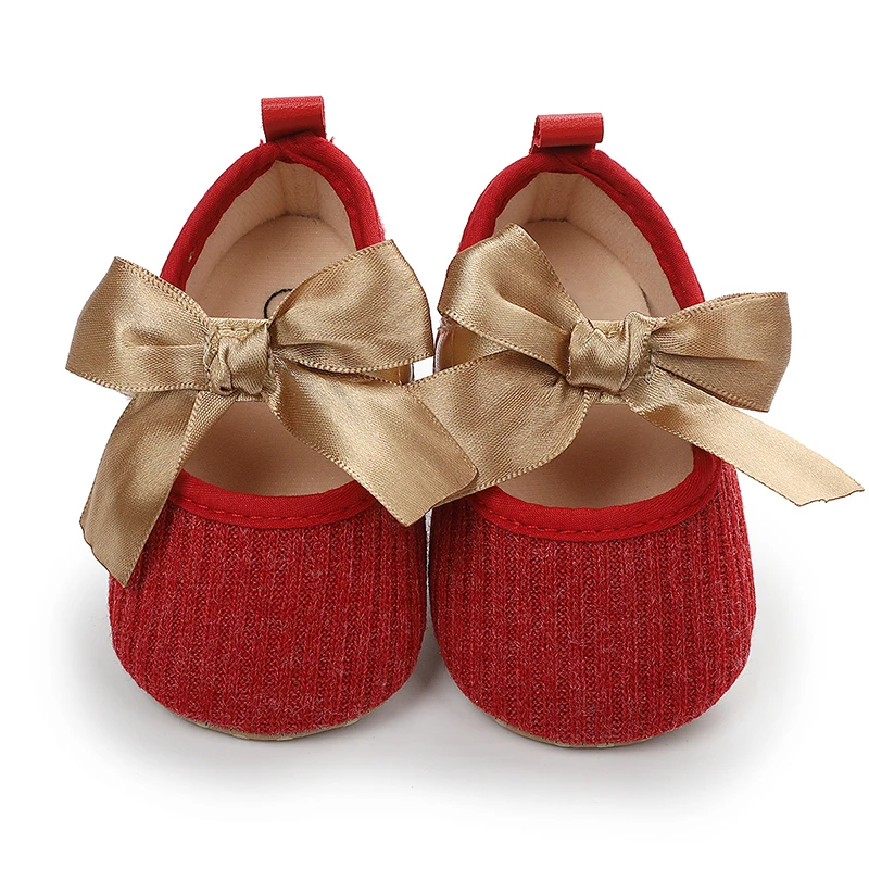 Ma&Baby 0-12M Valentine's Day Baby Girl Red Shoes Spring Autumn Cute Princess Bow Knitted Crib Shoes For Girls
