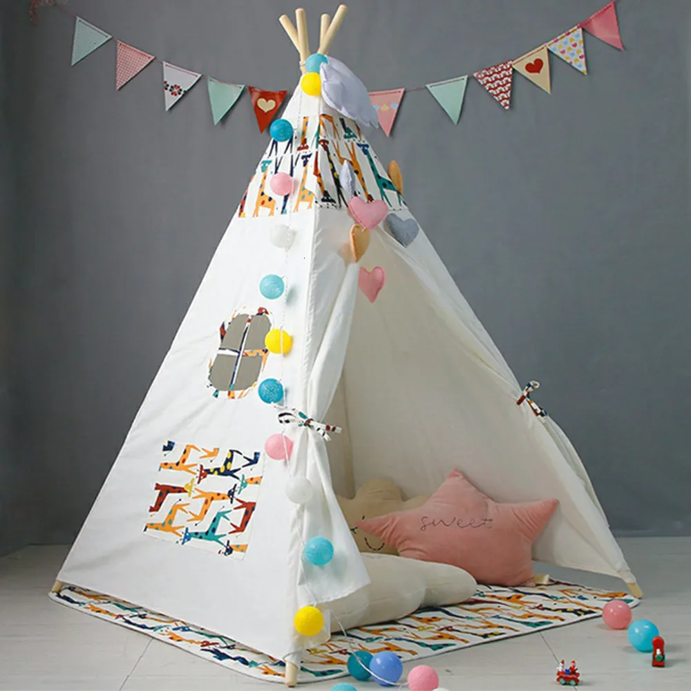 Большая палатка teepee хлопок холст детская палатка детский игровой дом девочек Wigwam игровой дом Индия палатка-вигвам украшение комнаты - Цвет: WJ3687F