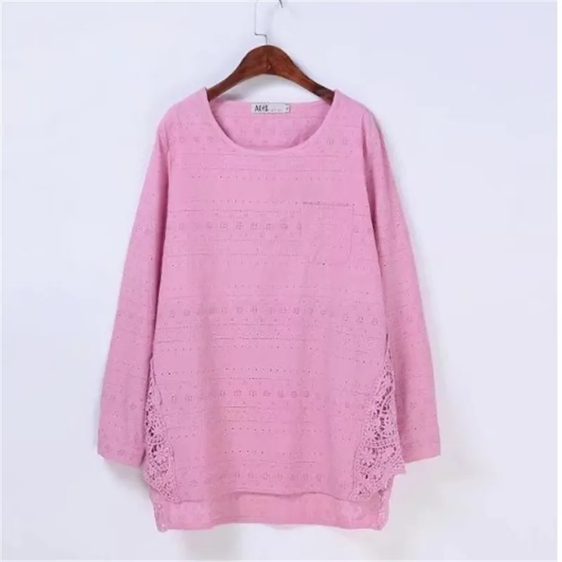 Blusas Для женщин полный хлопок черный большие размеры Футболки цветочной вышивкой длинные рукава открытые белые 3XL 6XL свободные топы