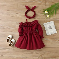Robe rouge à volants pour bébés filles de 0 à 2 ans, vêtements chics à manches longues, bretelles, printemps/automne 