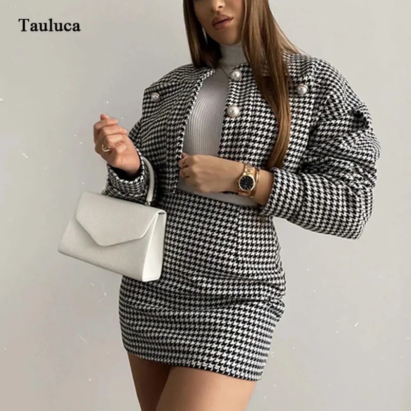 

New Women Autumn Polyester Jackets Plaid England Style Top Loose O-neck Motorcycle Jacket Two Piece Set Woman Outerwear & Coats