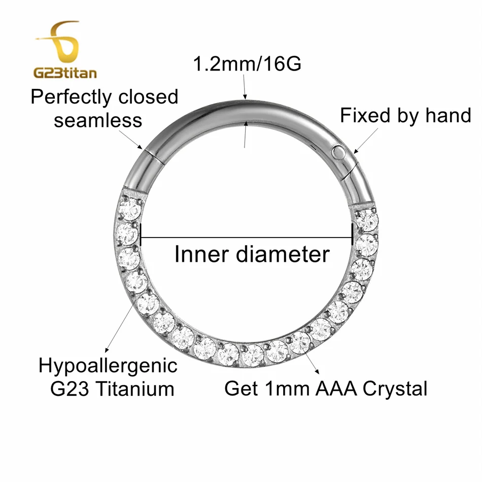 G23 Titanium Body Piercing Rings for Nose Ear Lip Septum Conch Daith Lobe Helix Tragus Cartilage 16G Hinged Clicker Segment Hoop - Image 2