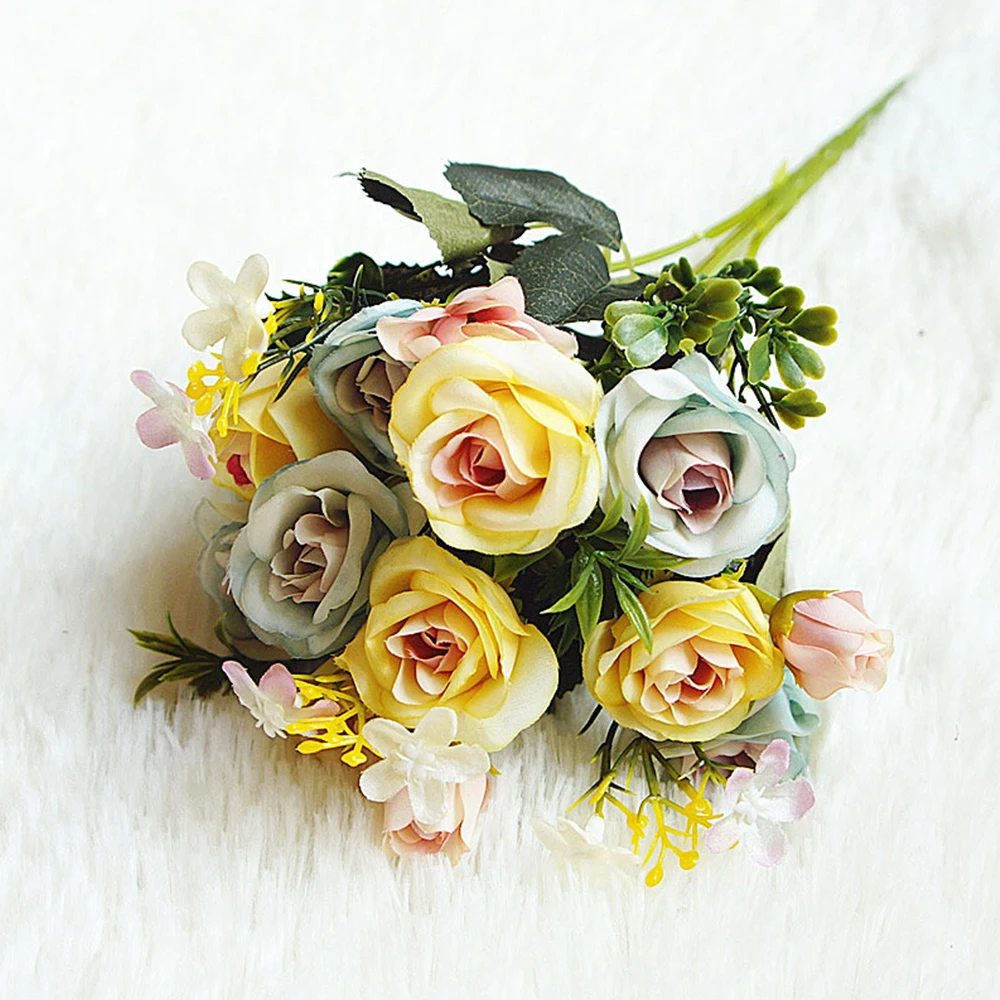 Цвет серый, синий, розовый, шелк, реалистичный букет искусственных цветов, красивый, из искусственных цветов для свадебного декора, сделай сам, для невесты, держащих цветы