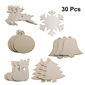 

30pcs Christmas Hanging Pendents 6 Styles Laser Cut Christmas Tree Ornaments DIY Wood Crafts for Christmas Tree Decoration