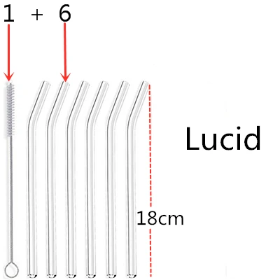6 шт многоразовая стеклянная соломинка-идеальная многоразовая соломинка для смузи, чая, сока, воды, эфирного масла-с 1 щеткой для очистки - Цвет: 6 lucid 1brush