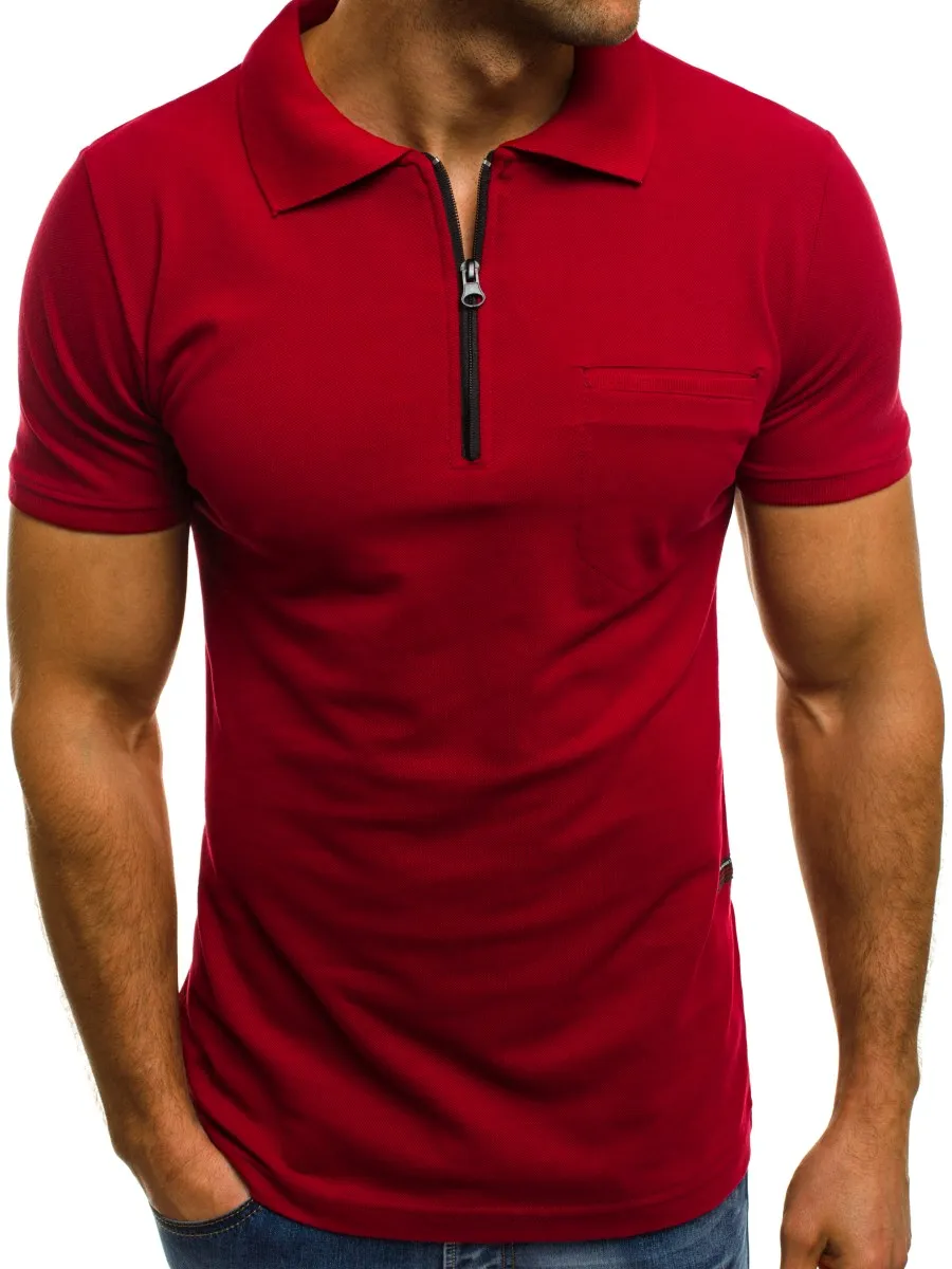 Новинка, мужские облегающие рубашки поло с коротким рукавом, повседневные рубашки для гольфа, Джерси, однотонные, черные, красные, Новое поступление, топы, футболки, высокое качество, плюс размер - Цвет: Красный
