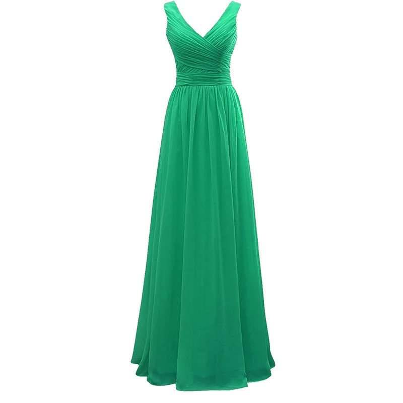 A Line Chiffon V Neck Pleat Elegant Off Shoulder Bridesmaid Dresses Wedding Party Formal Prom Robe De Soiree Lace Up Back