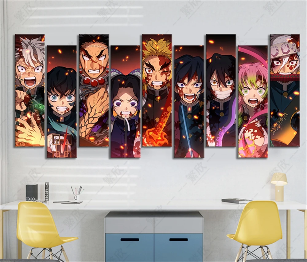 9pcs Stone Pillar Kimetsu No Yaiba Demon Slayer Anime Poster Artwork Hd Wall Paintings For Home Decor Unframed Painting Calligraphy Aliexpress