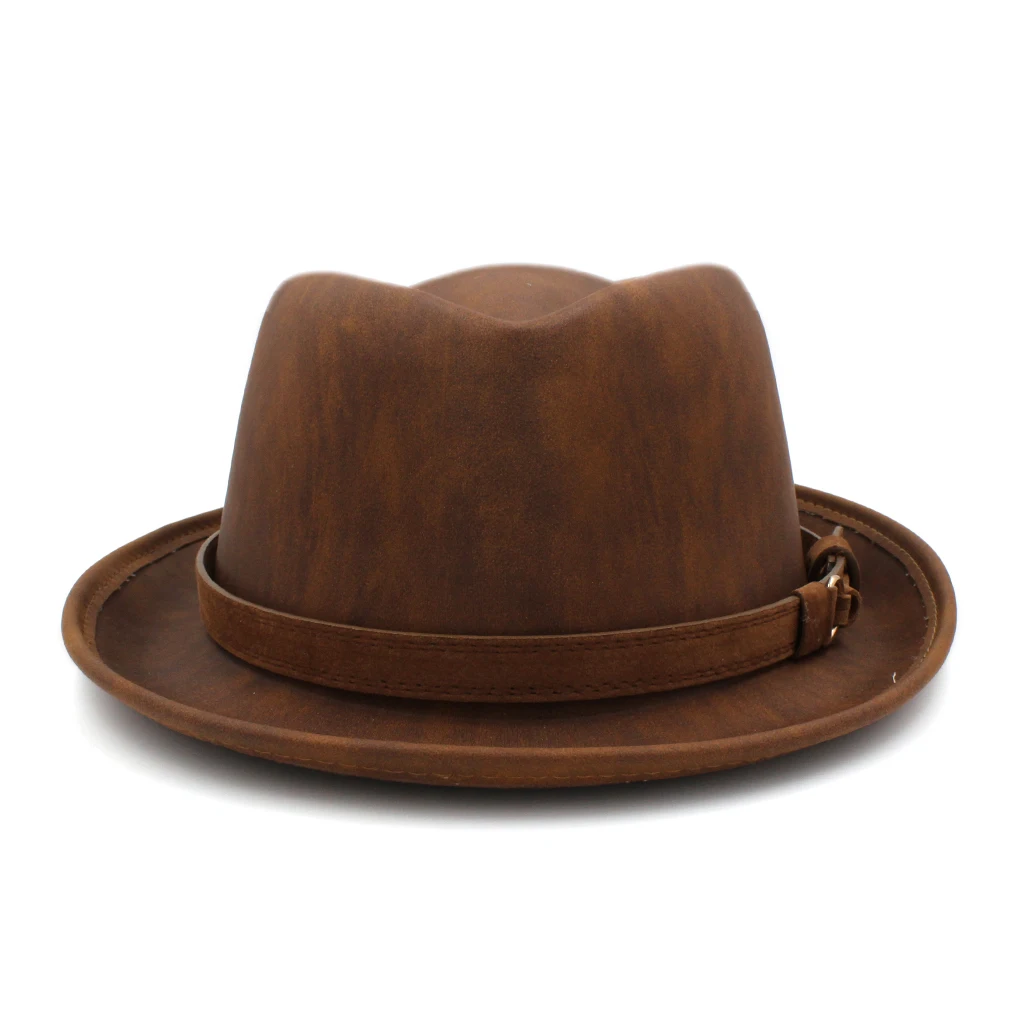 Mistdawn Unisex Porkpie свиная Кепка коричневая искусственная кожа Федора джазовая шляпа с