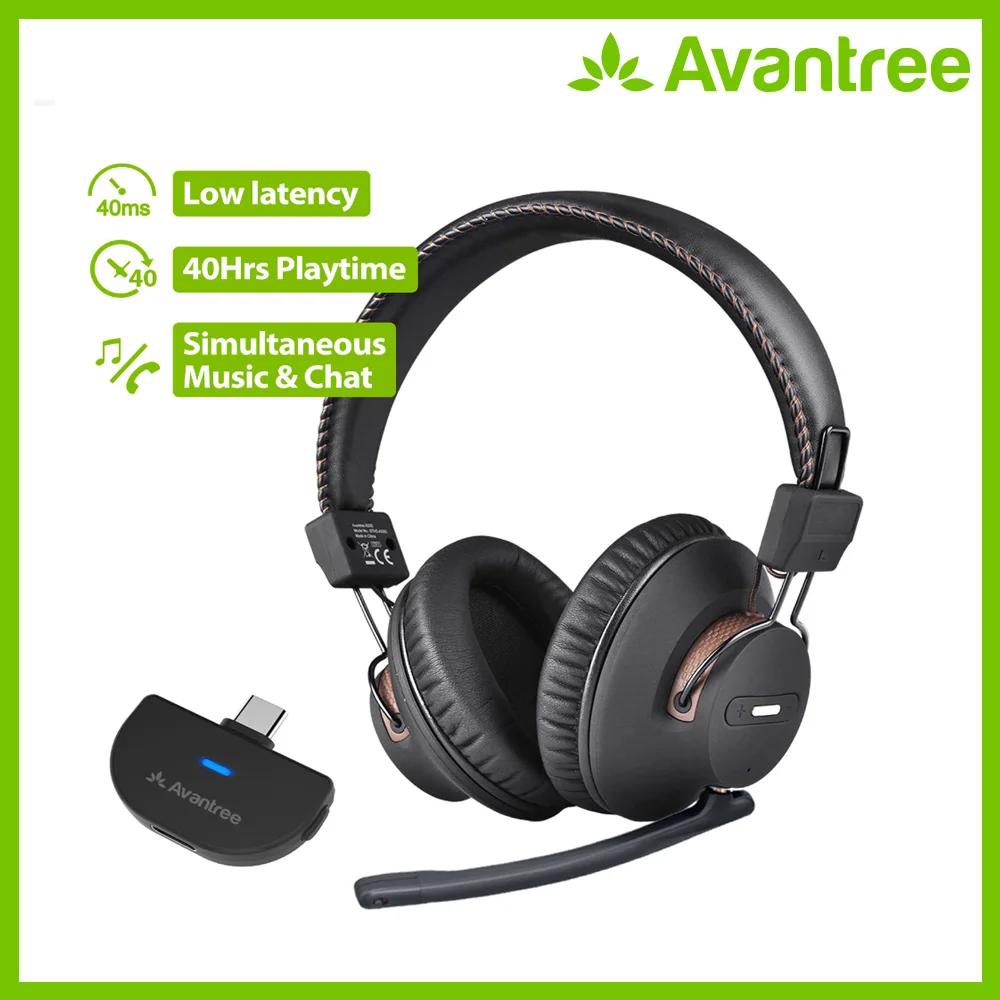  Avantree C519M Type C Plug & Play Wireless Gaming Headphones with Bluetooth USB Audio Transmitter S