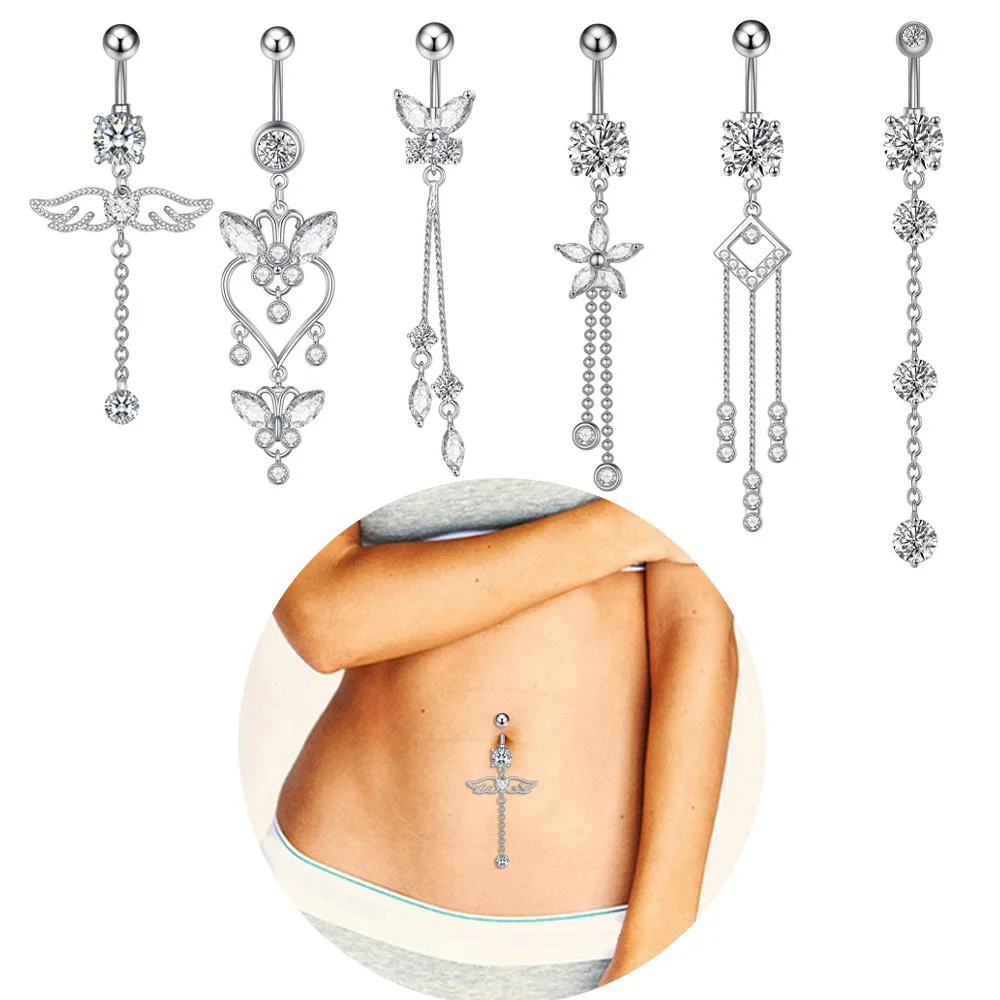 1pc Reversed Barbell Belly Piercing Umbigo 14G Surgical Steel Crystal CZs Belly Button Ring Heart Flower Moon Shape Body Jewelry piercing jewelry body piercing jewelry