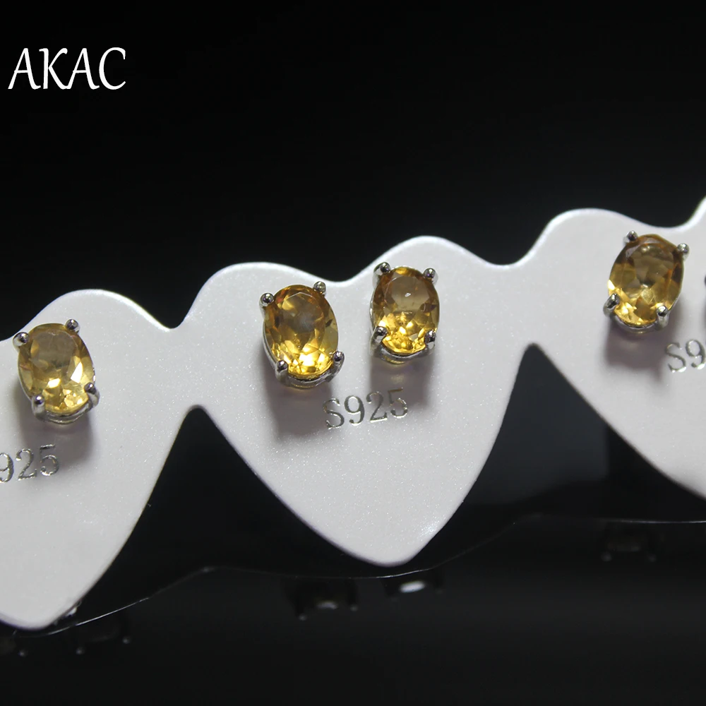 Бесплатная доставка AKAC approx5 * 7 мм натуральный желтый цитрин кварц серьги гвоздики