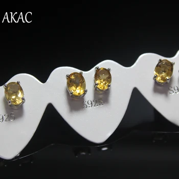 

Free shipping AKAC approx5*7mm natural yellow citrine quartz stud earrings for women earrings send randomly