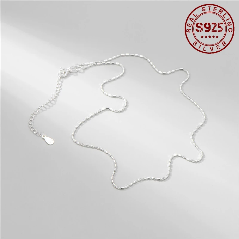 

Real 925 Sterling Silver Necklace for Women Block String Beads Chain Necklace Women Luxury Jewelry Accessories Silver Necklace