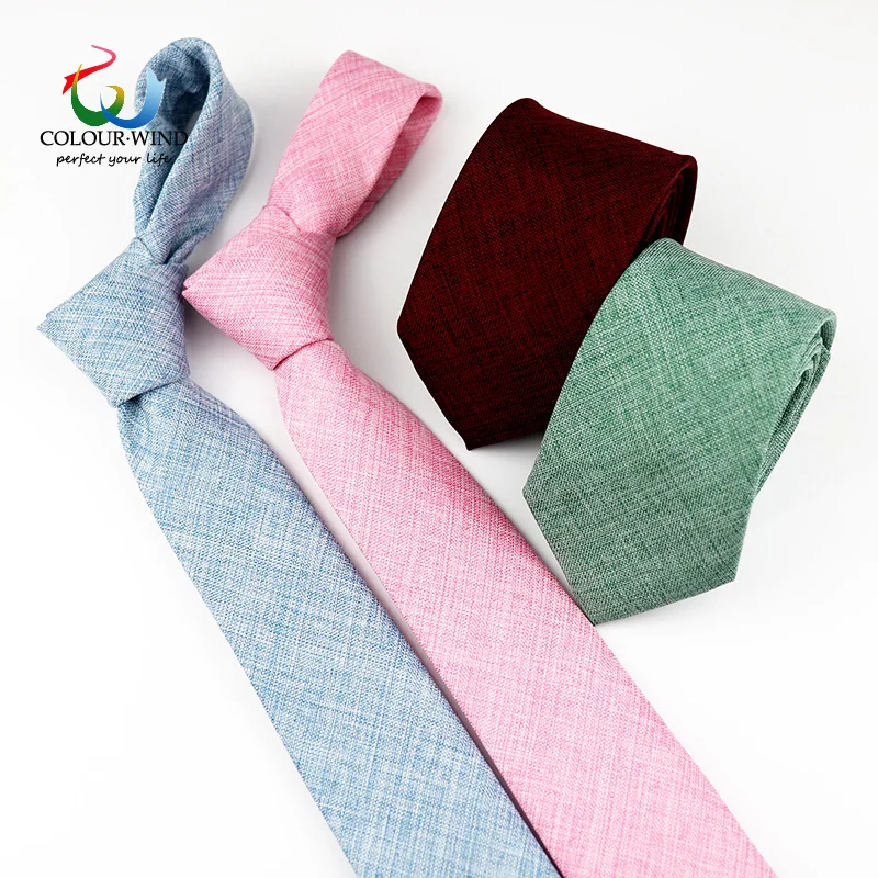

Classic Men's Narrow Tie Business Handmade Polyester Linen Neckties 6CM Solid Gray Black Colorful Gravata Soft Handkerchief