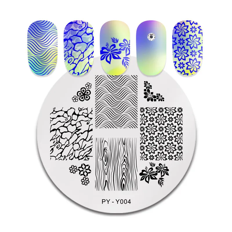 PICT You круглые пластины для штамповки ногтей цветочный лист шаблон пластина с изображениями для нейл-арта из нержавеющей стали дизайн ногтей трафарет Инструменты - Цвет: PY-Y004