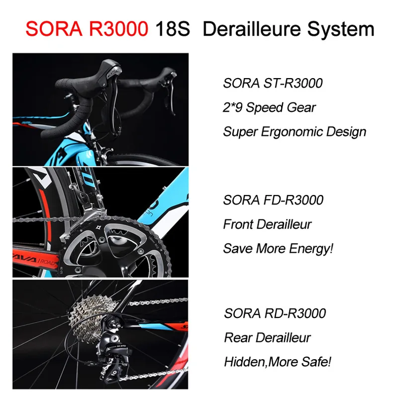 SAVA Road Bike 700c Carbon road bike Bicycle Racing Bike Speed Carbon frame/fork Bicycle 18 speed bike with SHIMANO SORA R3000