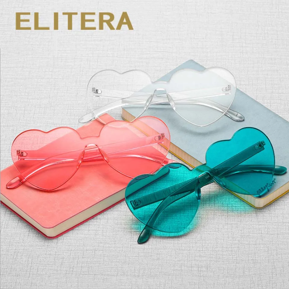 

ELITERA Brand Designer Heart Sunglasses Women colorful Frameless Glasses Love Heart Shaped Solid color