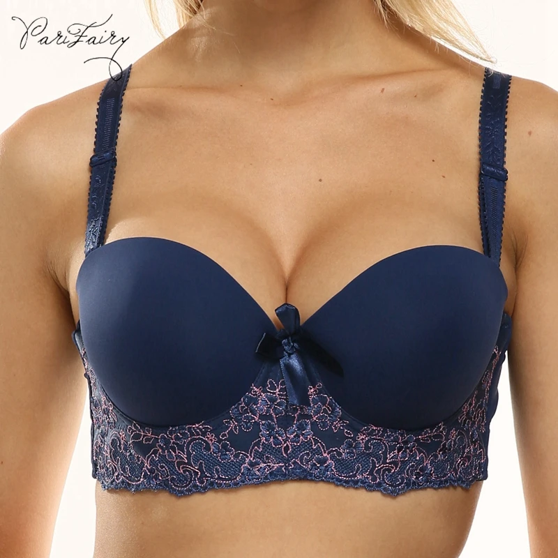 

PariFairy Sexy Lace Emboridery Bra Thin Sponge Half Cup Underwire Brassiere Unlined Push Up Underwear Plus Size 80B-95D