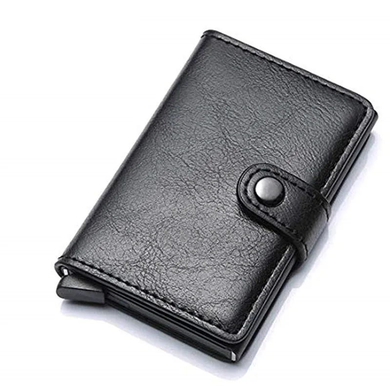 

Hasp Men Credit Card Holder RFID Blocking PU Leather Automatic Business ID Card Holder Aluminum Metal Men Wallet Purse for Cards