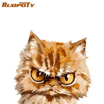 

RUOPOTY Oil Painting By Numbers 40x50cm Framed On Canvas Angry Cat Animal Picture By Number Home Decoration Wall Art Photo