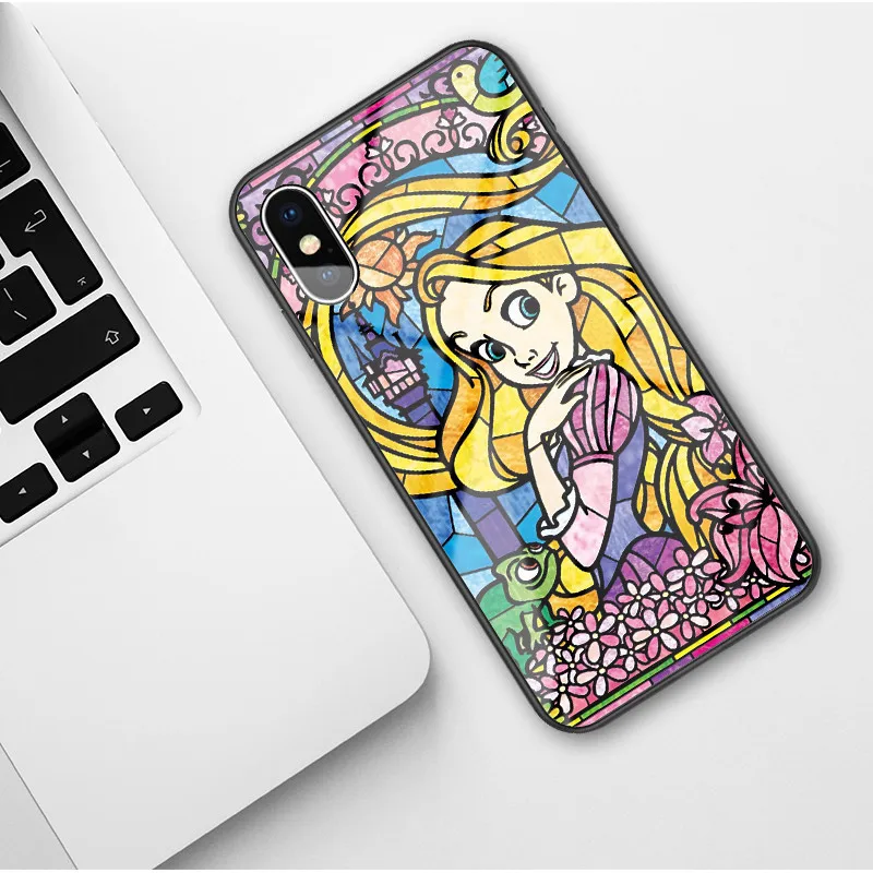 Роскошный милый чехол из закаленного стекла для принцессы русалки для iPhone 11 Pro Max xs 6 6s 7 8 Plus X XR XS Max чехол на телефон с изображениями героев мультфильмов - Цвет: Glass TPU