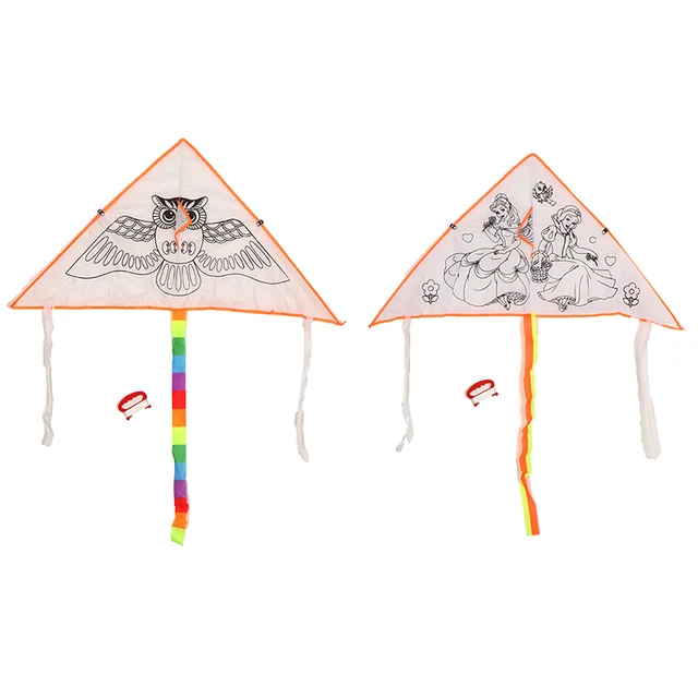 DIY Graffiti Kite Blank Triangle Kite Nylon Outdoor Kites Can Be Painted Flying Toys For Children Kids With 30m Lines 5