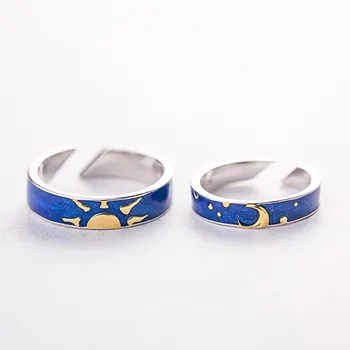 

FFLACELL Couple Resizable Ring Moon Sun Lovers' Rings For Women Exquisite Wedding Engagement Fashion Ring