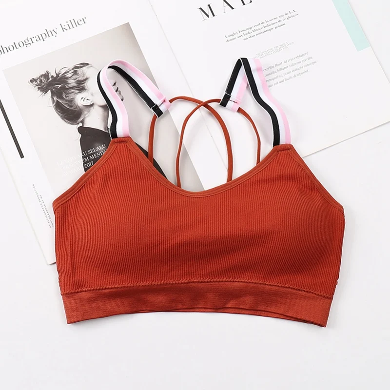 Red Женские бюстгальтеры для фитнеса с открытой спиной, топы с подкладкой, женские топы с перекрестной спинкой, Укороченный бюстгальтер NS - Color: Red
