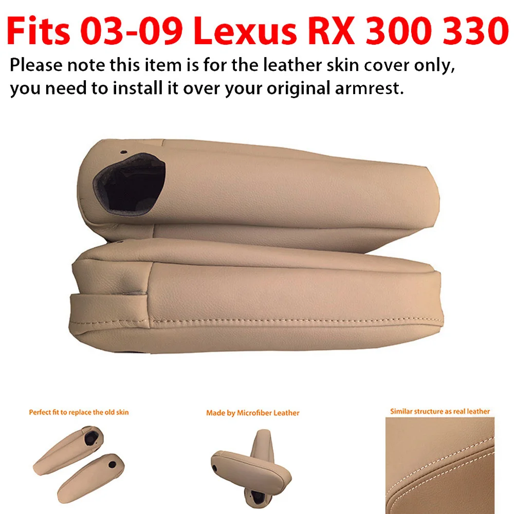 2x сиденье подлокотник Обложка из искусственной кожи Бежевый для Lexus RX 300 330 350 03-09(L+ R) левый и правый подлокотник Обложка из искусственной кожи