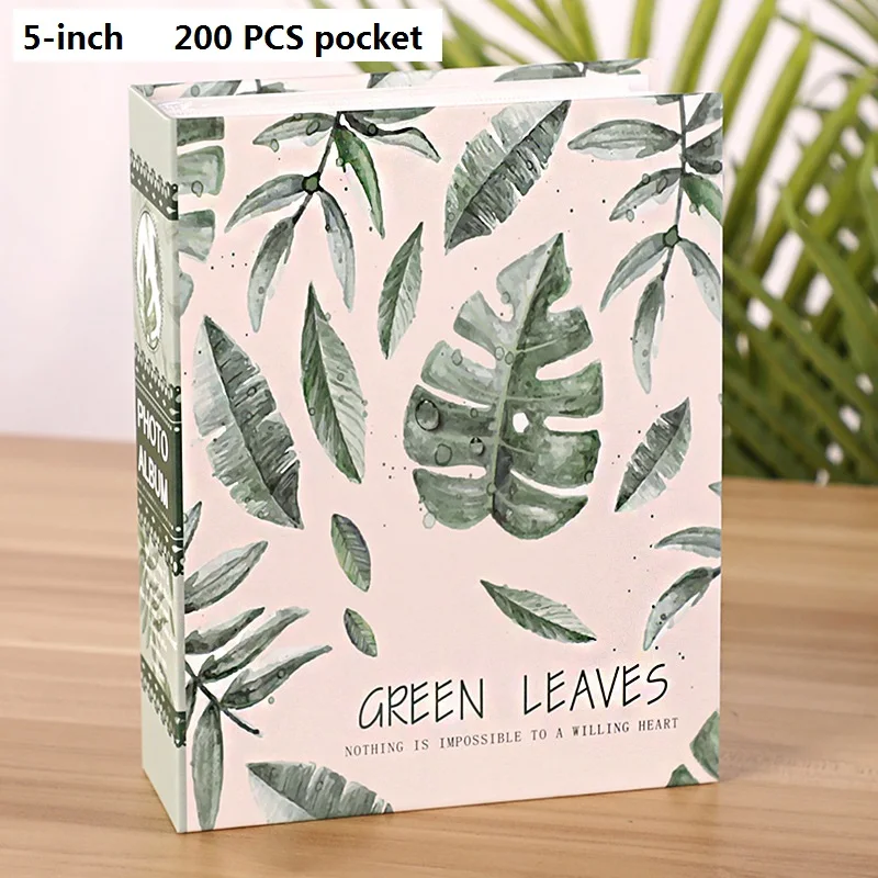 Green Plant Print 5/7-inch Photo Album Memory Book for Wedding Photo Gift Picture Card Collect Holder 100-200 Page Small Albums - Цвет: A  5-inch