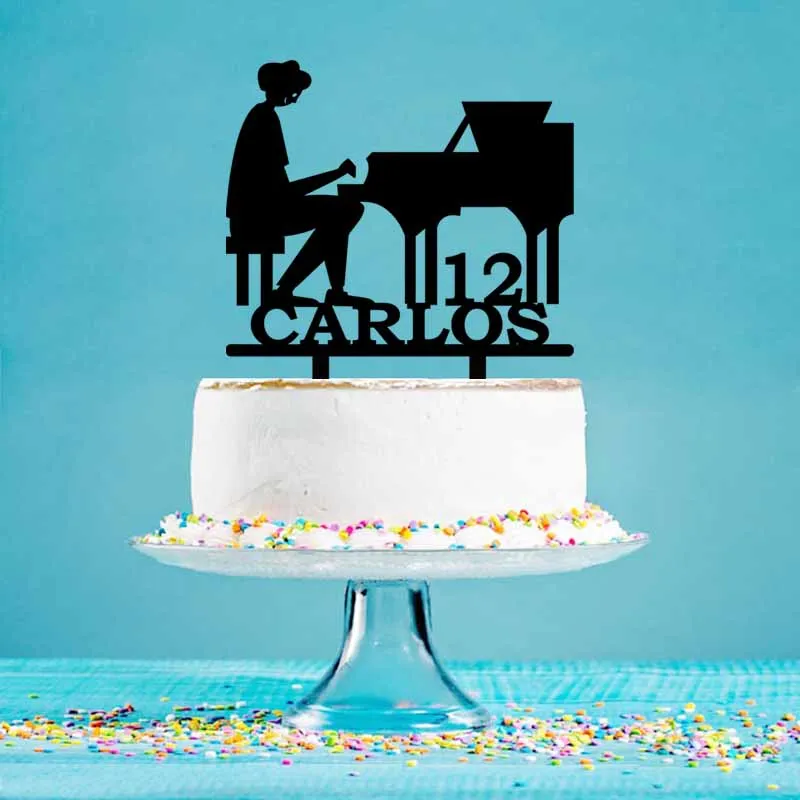 Topper pastel de Piano personalizado, Decoración de cumpleaños con nombre de hombre de edad, silueta de Piano, YC139|Suministros de de pasteles| - AliExpress