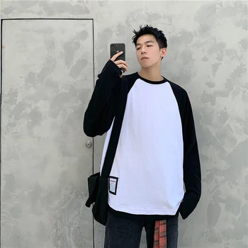 

Spring Autumn Patchwork Long Sleeve Loose T-Shirt Fashion Balck White Plain Minimalist Clothes Hip Hop Women/Men Streetwear Top