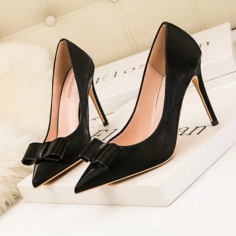 

ZHENZHOU 10CM PUMPS Fashion slim show fine with high heel suede pointed bow high heels women's shoes single shoes